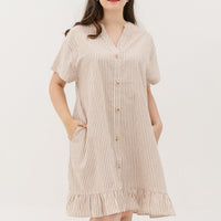 Elizabeth Fluted Hem Dress In Sand Stripes