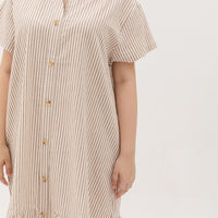 Elizabeth Fluted Hem Dress In Sand Stripes