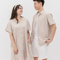 Edmund Button Shirt In Sand Stripes