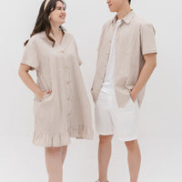 Elizabeth Fluted Hem Dress In Sand Stripes