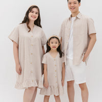 Edmund Button Shirt In Sand Stripes