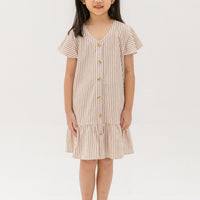 Emma Fluted Hem Dress In Sand Stripes