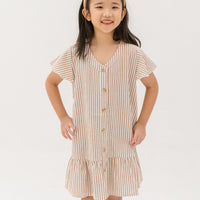 Emma Fluted Hem Dress In Sand Stripes