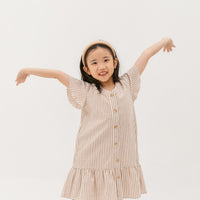 Emma Fluted Hem Dress In Sand Stripes