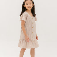 Emma Fluted Hem Dress In Sand Stripes