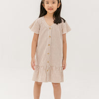 Emma Fluted Hem Dress In Sand Stripes