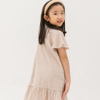 Emma Fluted Hem Dress In Sand Stripes
