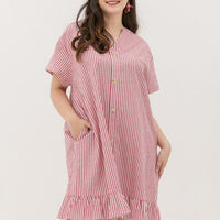 Elizabeth Fluted Hem Dress In Red Stripes