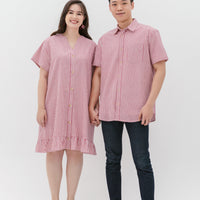 Elizabeth Fluted Hem Dress In Red Stripes