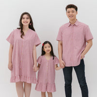 Elizabeth Fluted Hem Dress In Red Stripes