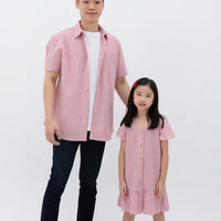 Emma Fluted Hem Dress In Red Stripes