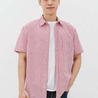 Edmund Button Shirt In Red Stripes