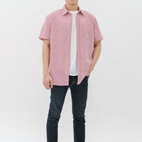 Edmund Button Shirt In Red Stripes