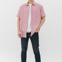 Edmund Button Shirt In Red Stripes