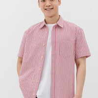 Edmund Button Shirt In Red Stripes