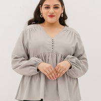 Bernadette Long-Sleeve Babydoll Top In Light Grey
