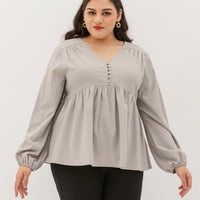 Bernadette Long-Sleeve Babydoll Top In Light Grey