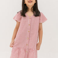 Emma Fluted Hem Dress In Red Stripes