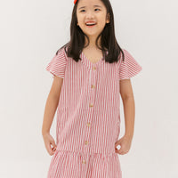 Emma Fluted Hem Dress In Red Stripes