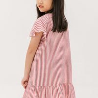 Emma Fluted Hem Dress In Red Stripes