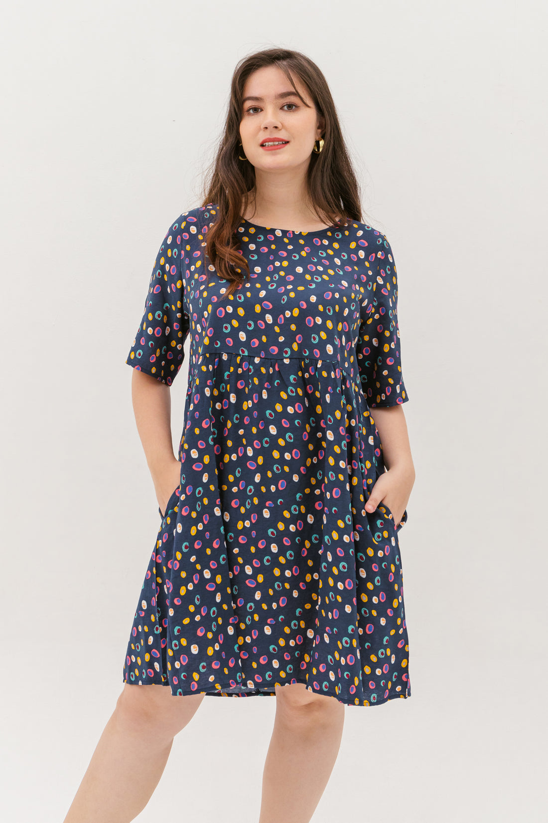 Denise Colourful Dots Dress In Blue