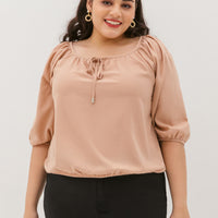 Delilah Tie Neck Blouse In Nude