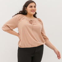 Delilah Tie Neck Blouse In Nude