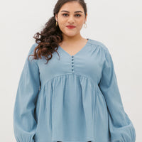 Bernadette Long-Sleeve Babydoll Top In Baby Blue
