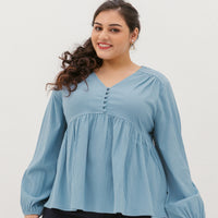 Bernadette Long-Sleeve Babydoll Top In Baby Blue