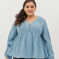 Bernadette Long-Sleeve Babydoll Top In Baby Blue