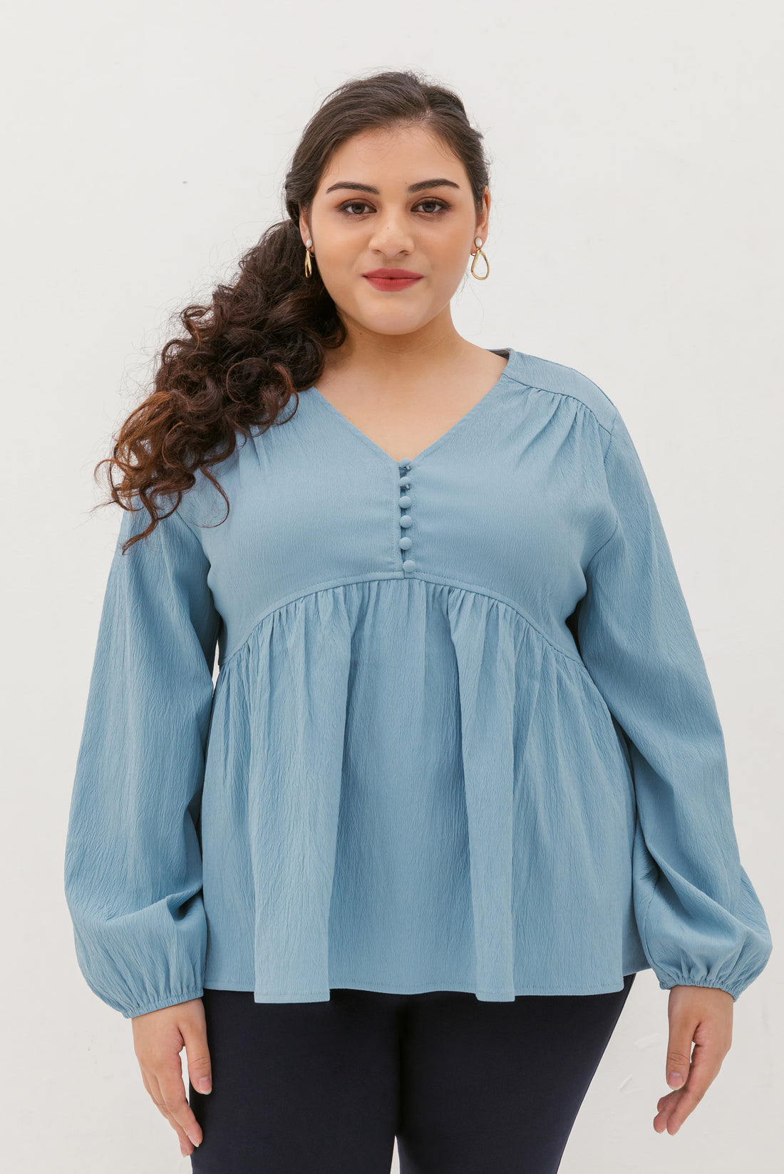 Bernadette Long-Sleeve Babydoll Top In Baby Blue