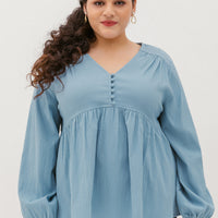 Bernadette Long-Sleeve Babydoll Top In Baby Blue