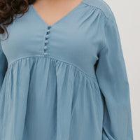 Bernadette Long-Sleeve Babydoll Top In Baby Blue