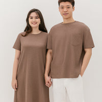 Kara Waffle Knit Midi Dress In Light Brown