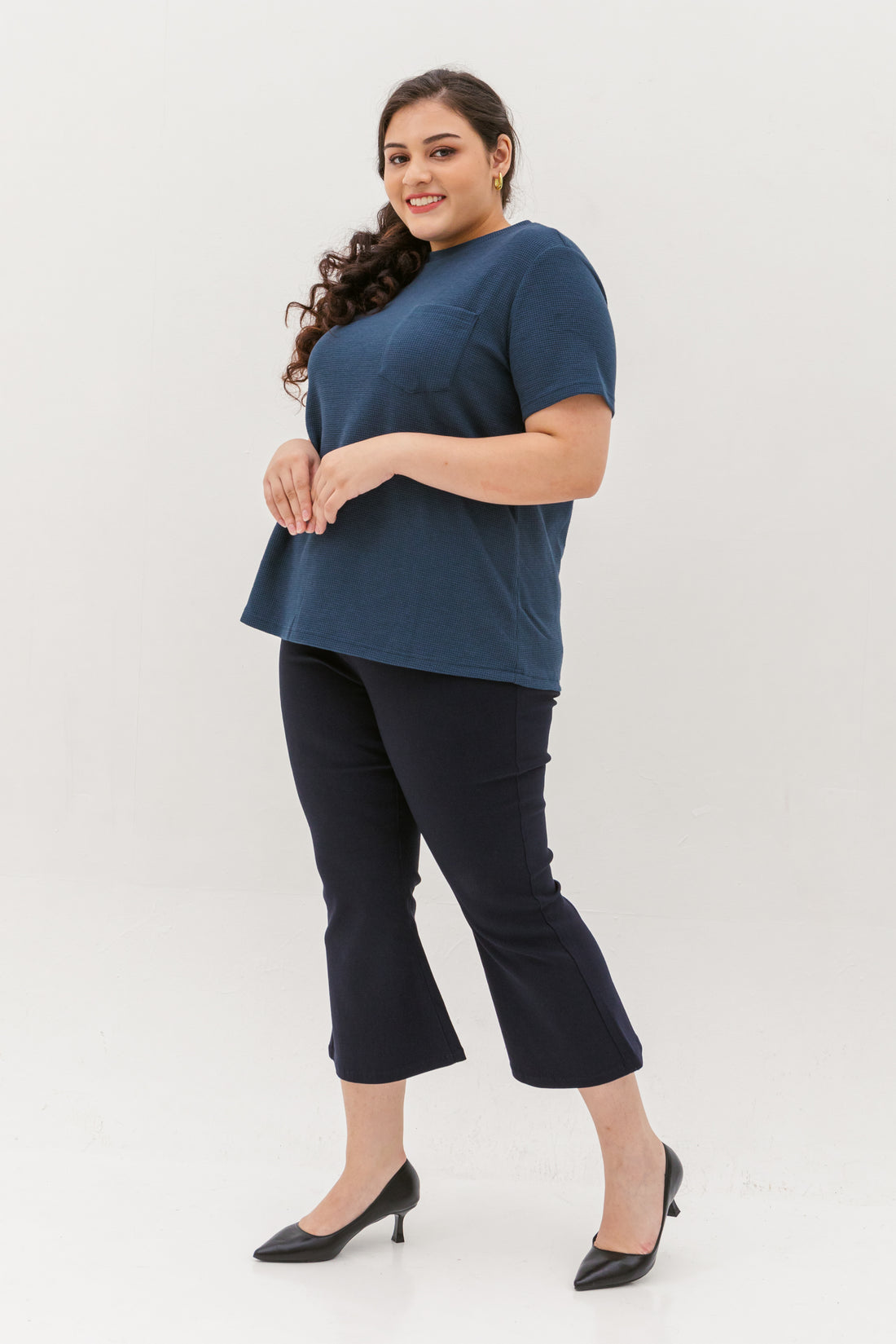 Khloe Waffle Knit T-Shirt In Space Blue