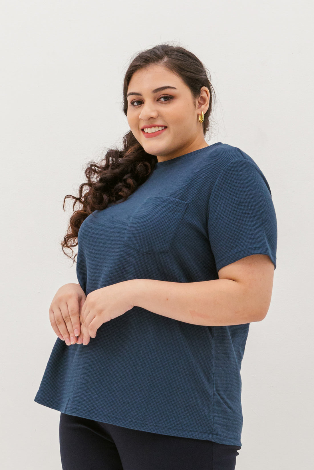 Khloe Waffle Knit T-Shirt In Space Blue