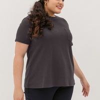 Khloe Waffle Knit T-Shirt In Charcoal Grey