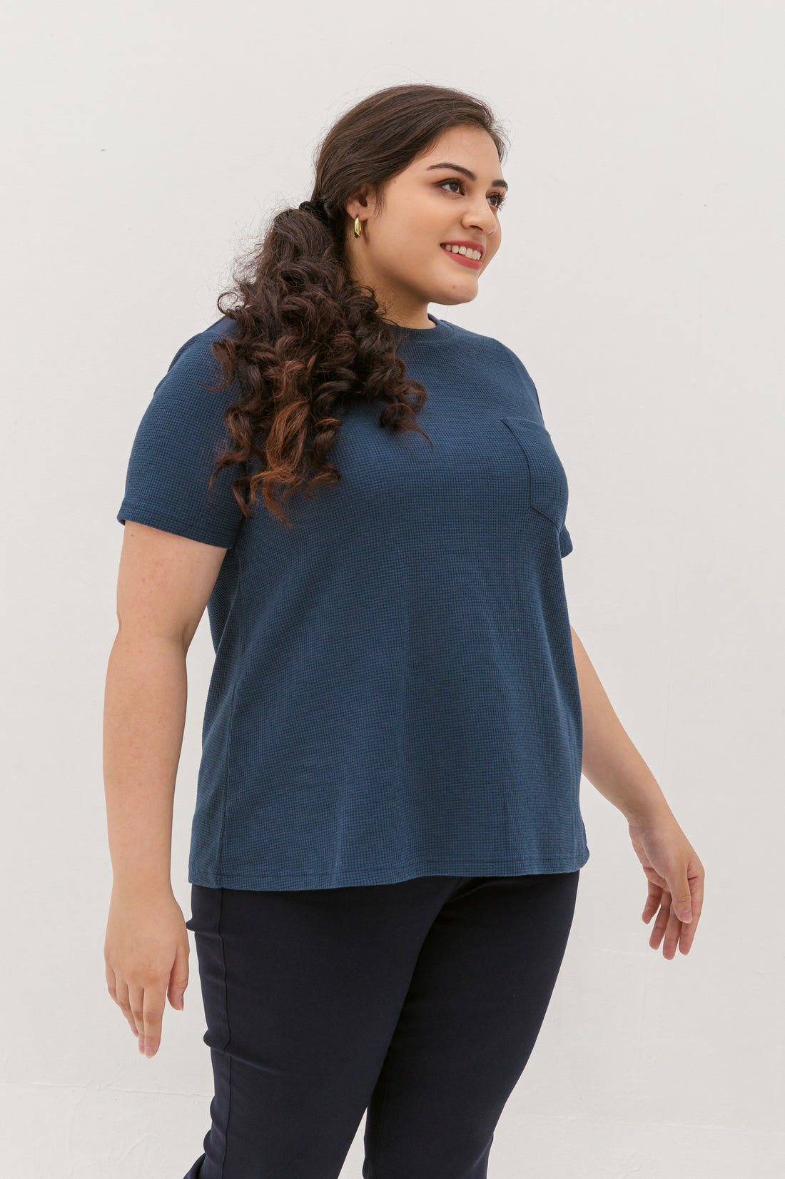 Khloe Waffle Knit T-Shirt In Space Blue