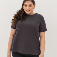 Khloe Waffle Knit T-Shirt In Charcoal Grey