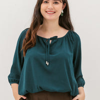 Delilah Tie Neck Blouse In Dark Teal