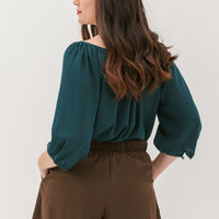 Delilah Tie Neck Blouse In Dark Teal