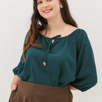 Delilah Tie Neck Blouse In Dark Teal