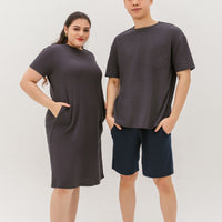 Kara Waffle Knit Midi Dress In Charcoal Grey