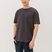 Kane Waffle Knit Pocket T-Shirt In Charcoal Grey