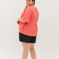 Farrah V-Neck Babydoll Swiss Dots Top In Strawberry