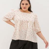 Rosalie Square Neckline Blouse In White Hearts