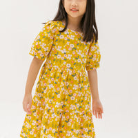 Finley Puff-Sleeved Floral Tiered Dress In Yellow