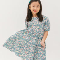 Finley Puff-Sleeved Floral Tiered Dress In Blue