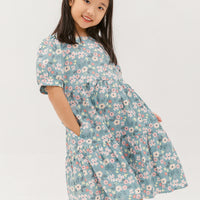Finley Puff-Sleeved Floral Tiered Dress In Blue