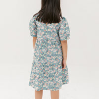 Finley Puff-Sleeved Floral Tiered Dress In Blue